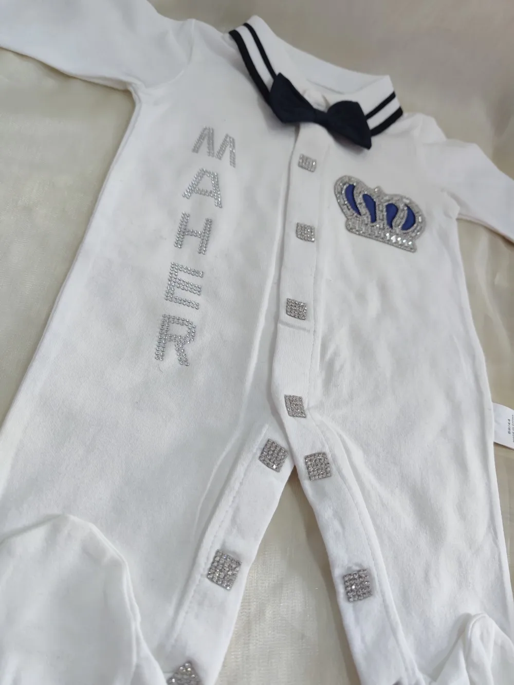 Dollbling-Conjunto de pelele de ganchillo para bebé, caja de regalo de Navidad para niño recién nacido, conjunto de gorro y pelele con corona ostentosa azul real, invierno 2023 - imagen 5