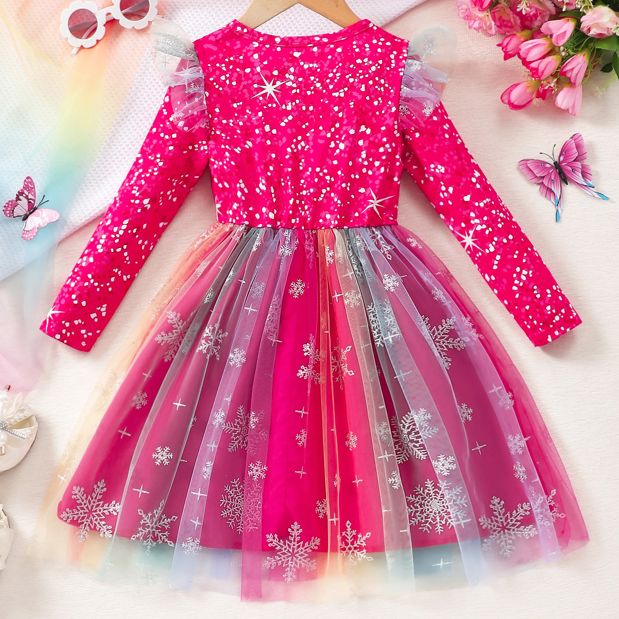 Vestido de malla de Navidad para niños y niñas, ropa de manga larga, traje de invierno para bebés, muñeco de nieve, Papá Noel, vestidos para niños de 2, 3, 4, 5, 6 y 7 años - imagen 4