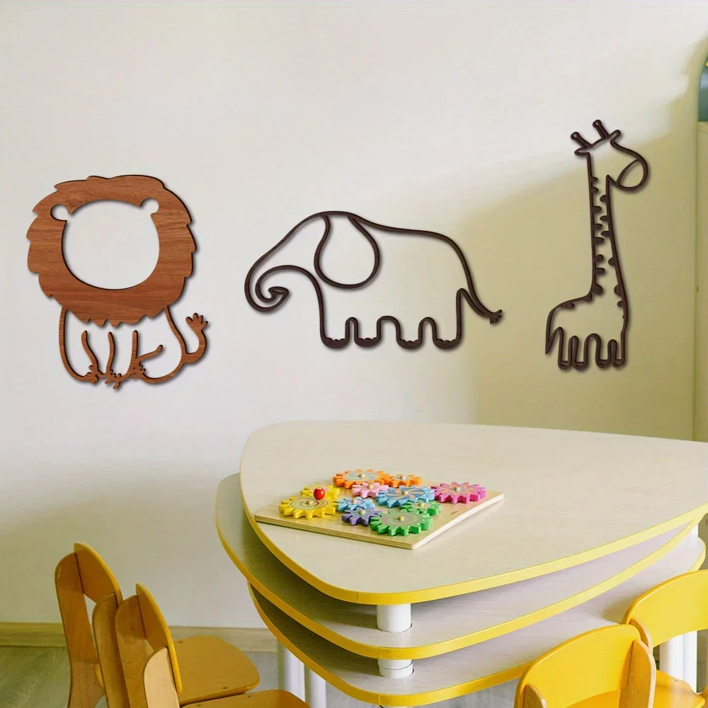 Pegatina de madera de dibujos animados 3D, pegatina de animales para pared, decoración de habitación de bebé, sala de estar, dormitorio, regalo del Día de Acción de Gracias - imagen 5