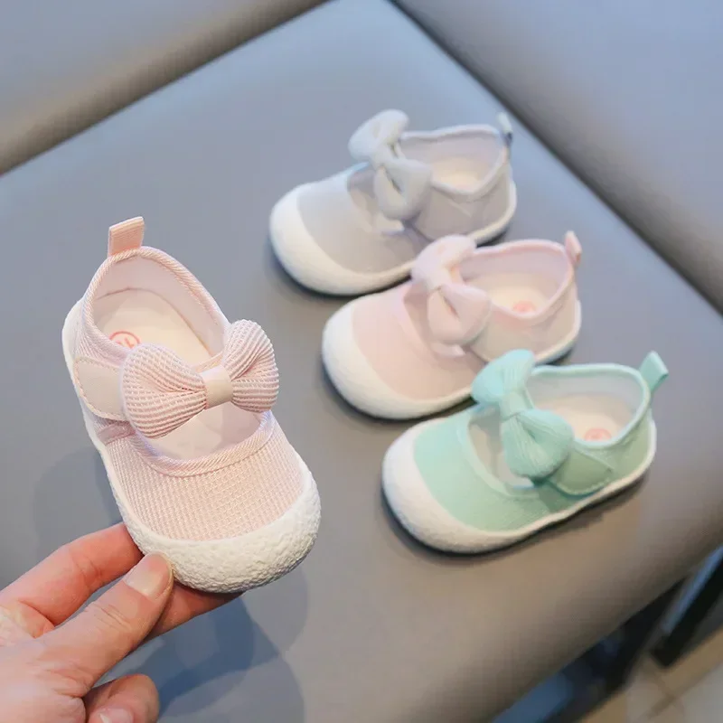 Zapatos para niños, zapatos para caminar para niñas con lazo de malla transpirable y antideslizante, zapatos de princesa con suelas blandas antideslizantes