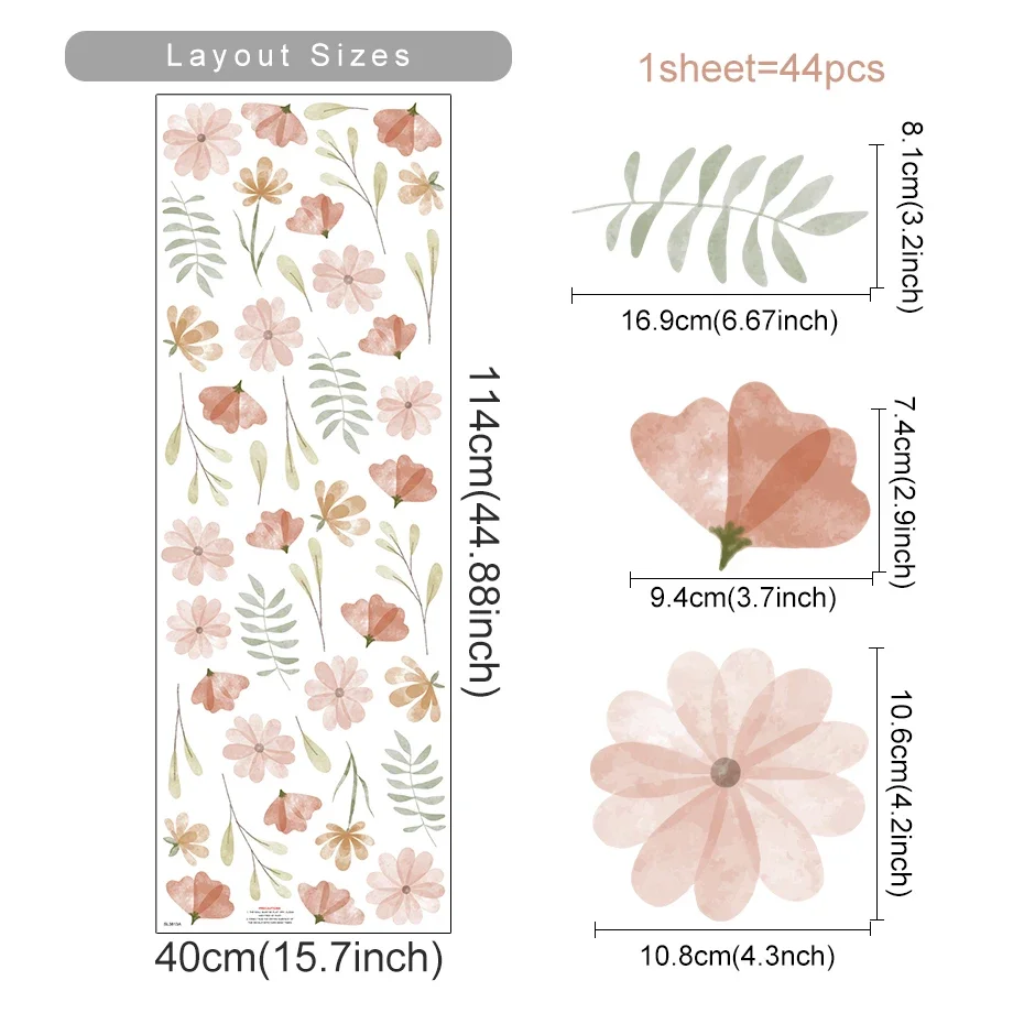 Pegatinas de pared estilo bohemio flores hojas acuarela - imagen 5