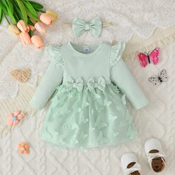 Vestidos de princesa para niñas de 0 a 3 años, vestido hinchado de malla de manga larga verde claro con mariposa 3D para disfraz de fiesta de primavera y otoño