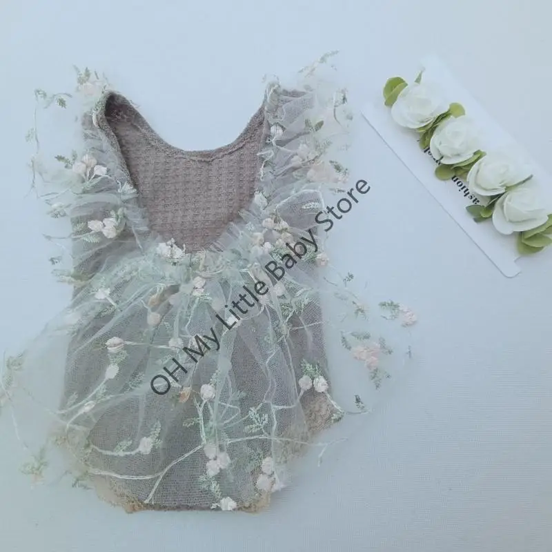 M76C 1 set encantador recién nacidos Fotografía Vestido Cabello Característica encaje Floral Floral - imagen 2