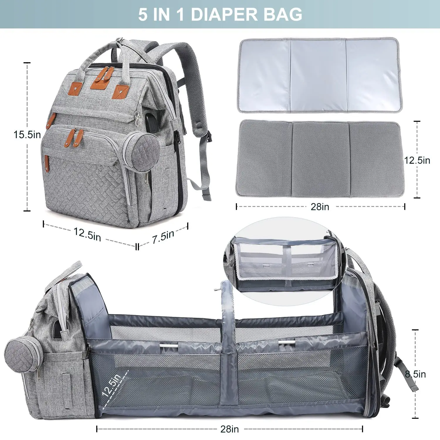 Bolsa de bebé multifuncional para mamá, bolsillo para botella aislado, mochila impermeable para pañales de gran capacidad, bolsa de viaje para guardería, maternidad - imagen 5