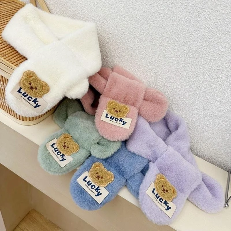 Pañuelo grueso para niños M76C Bear, bufanda cálida y cómoda, silenciador cruzado largo a prueba viento - imagen 3