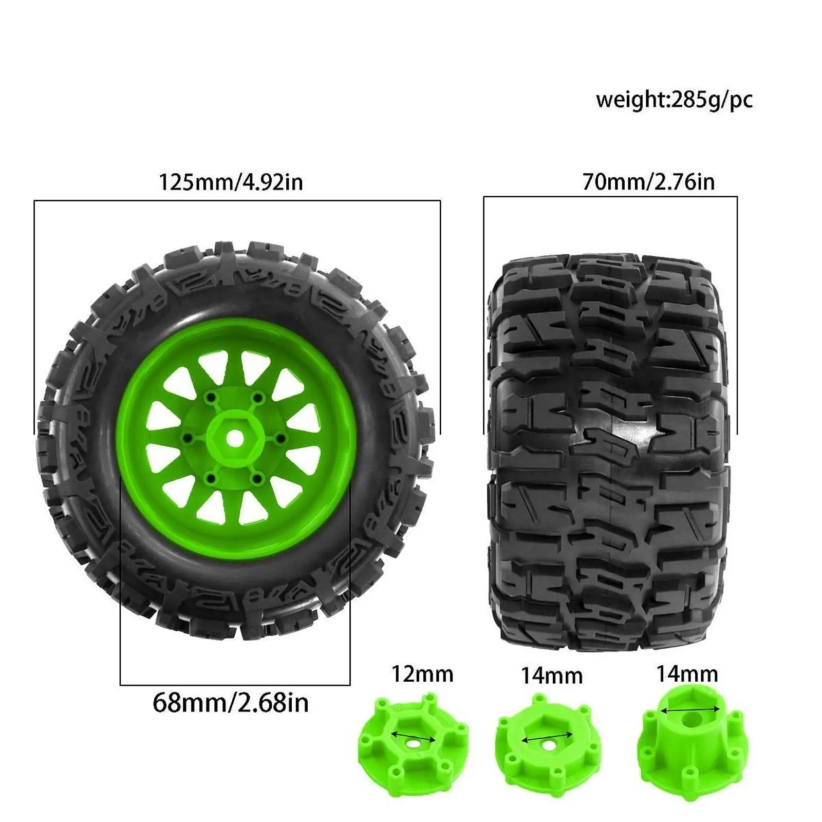 4x RC Tyre 125mm Diameter Good Grip Spare Parts for 1:10 Model Vehicles