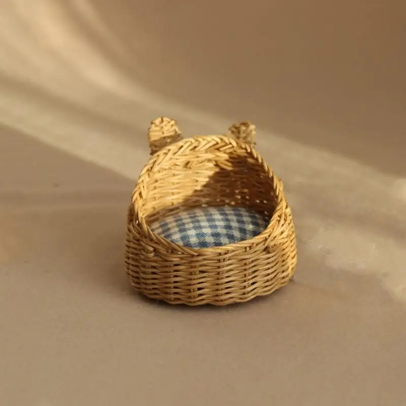 Cesta en miniatura para casas de muñecas, accesorios tejidos, accesorios de escena de puneta tejida, accesorio para casas de muñecas a escala 1/12 - imagen 5