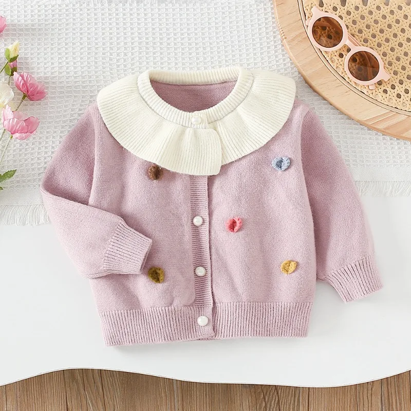 ¡Nuevo cárdigan para niñas de estilo coreano este otoño e invierno! Corazones pequeños hechos a mano en 3D, tela suave y cálida, elegantes, lindos y de moda - imagen 3