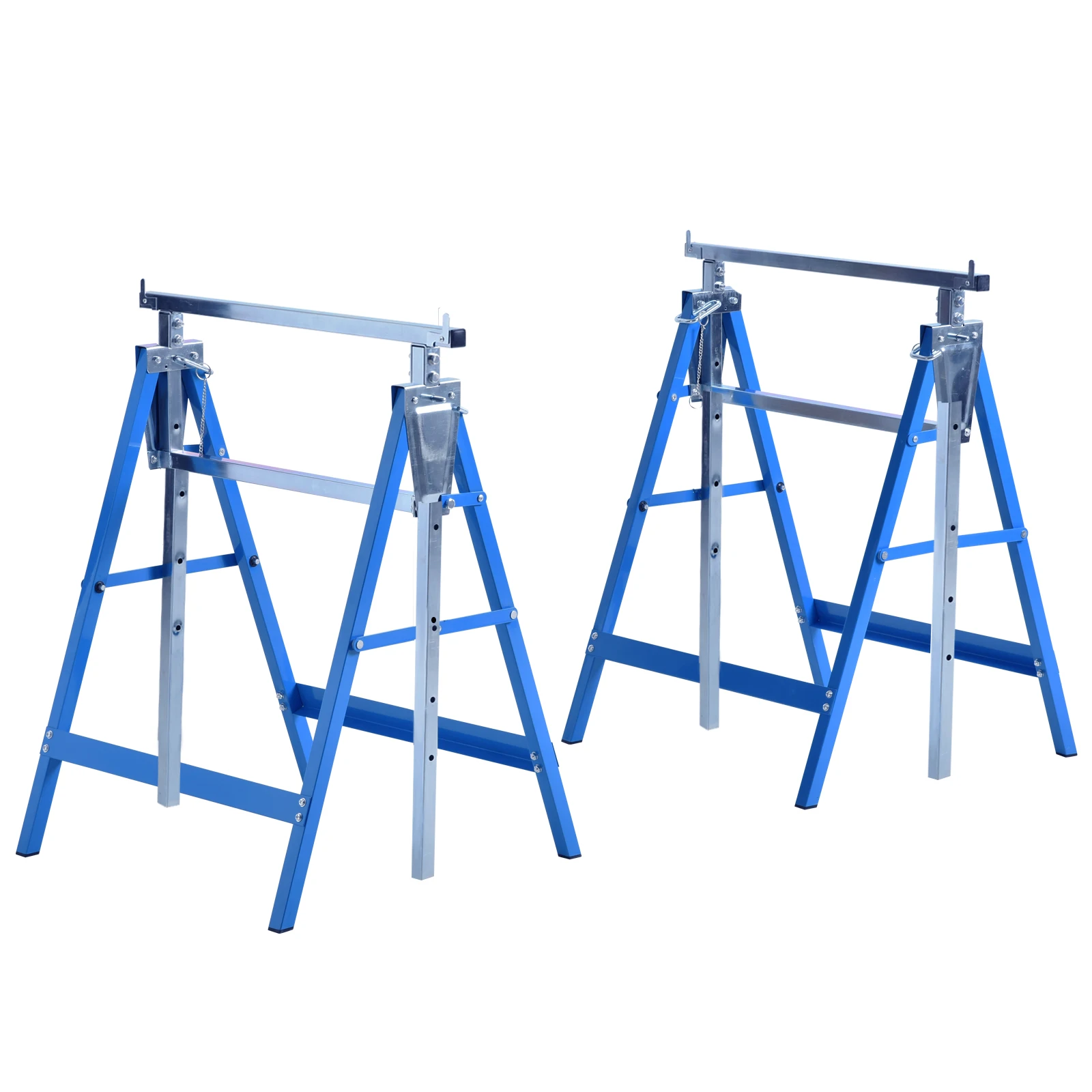 HOMCOM Set de 2 Caballetes Telescópicos Plegables con Altura Ajustable Caballetes de Sierra de Acero para Mesa y Trabajo de Bricolaje Carga 200 kg 68x58x80-130 cm Azul