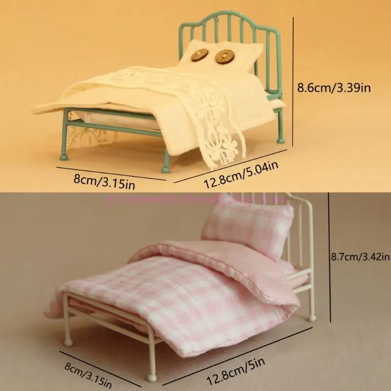 Cama para casa de muñecas 1/12 con edredón y almohada - imagen 4