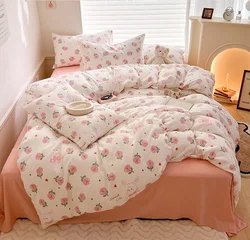 Juego de ropa de cama para cuna de niña de algodón suave con oso