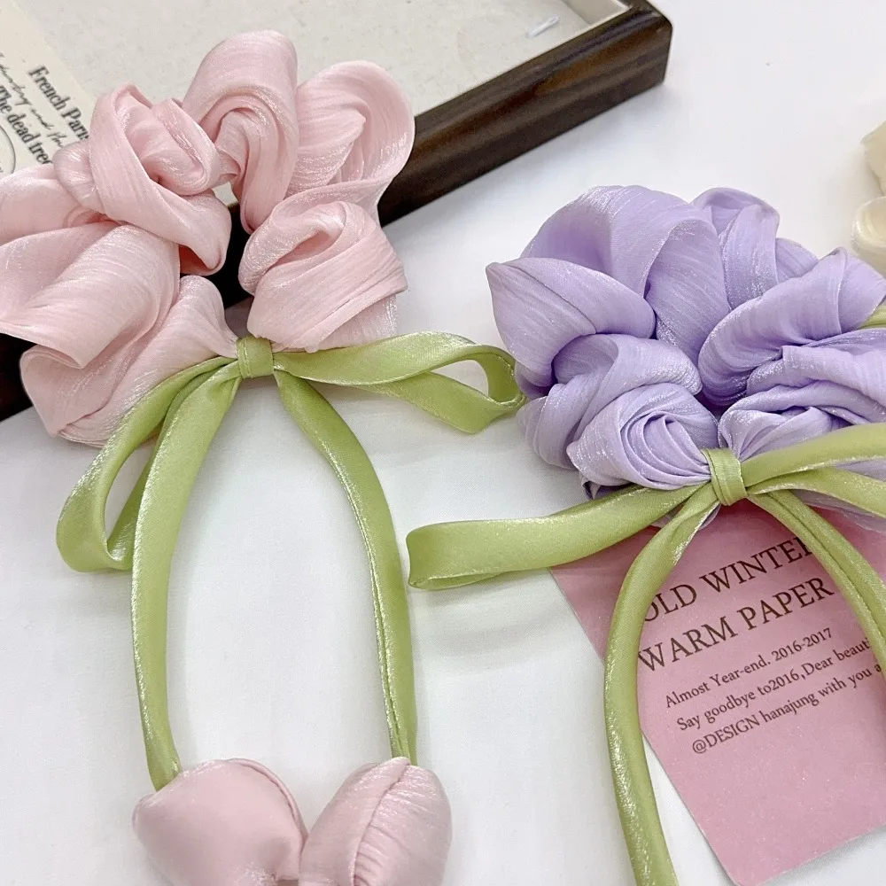 Kiss joyería moda coreana dulce cinta tulipán intestino grueso diadema mujeres niñas INS Rosa blanco flor accesorios de cuerda para el cabello - imagen 5