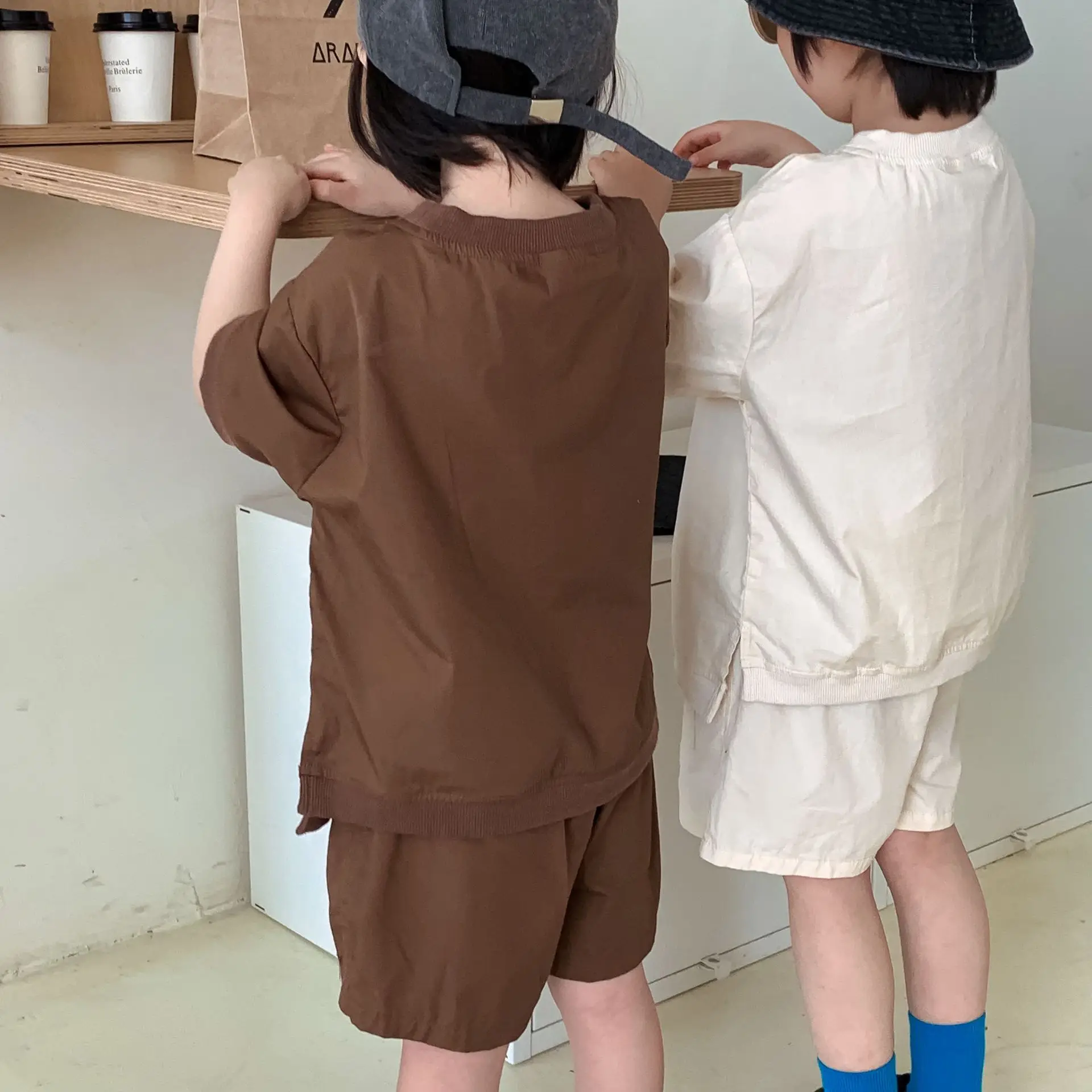 2 unids/set conjunto de ropa para niños traje de pantalones cortos de manga corta de algodón suelto Simple para niños - imagen 3