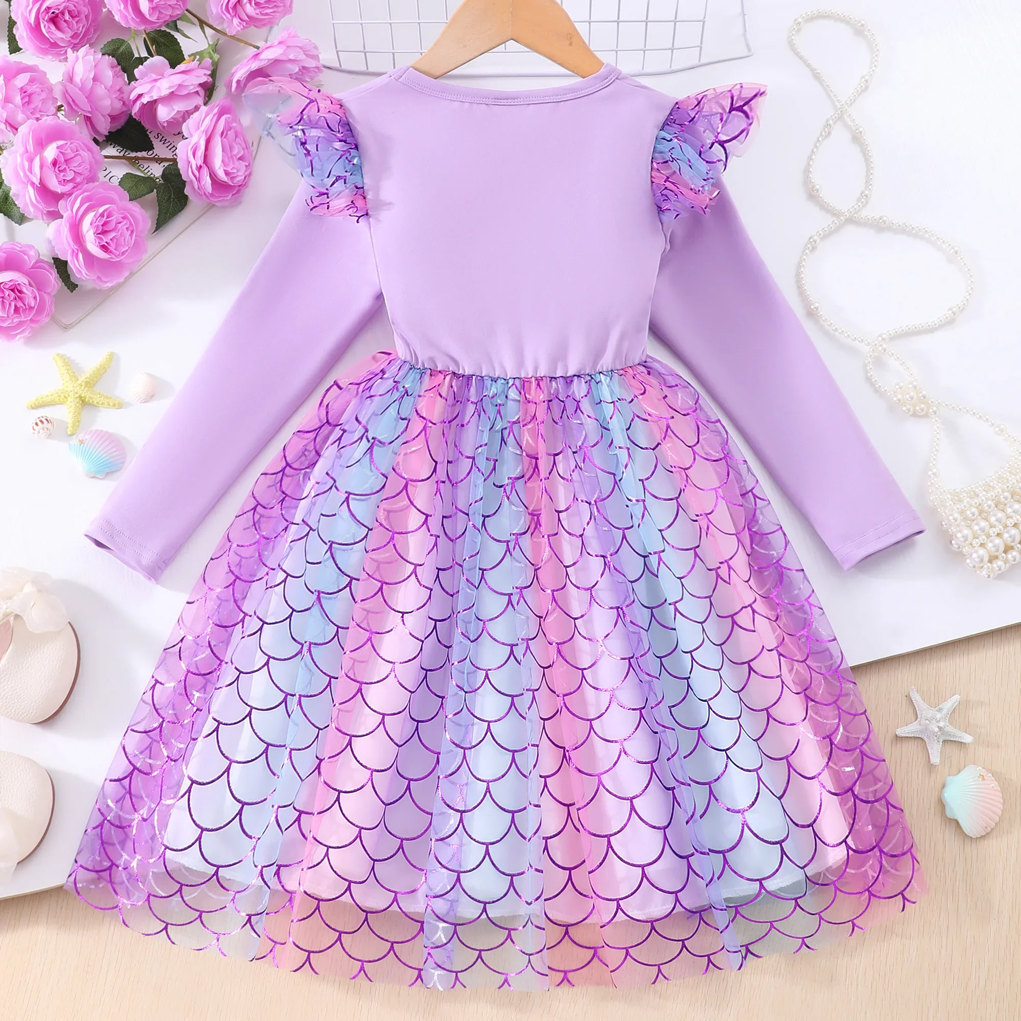 Vestido sirena estampado manga larga para niña - imagen 3