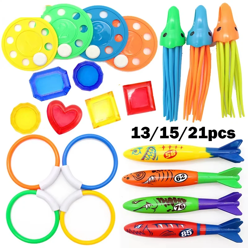 Set de buceo infantil con anillos, peces y pulpo - Juguetes de baño - imagen 2