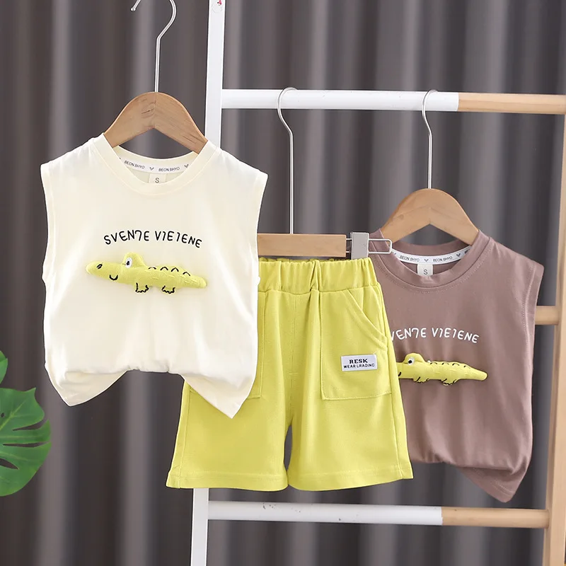 Conjunto Boutique verano niño algodón sin mangas y pantalones cortos - imagen 4