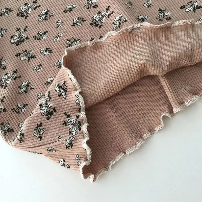 Ropa de dormir de verano de seda helada para niña, conjunto de pijama Floral con estampado bonito de Color café Beige para niños, Tops cortos de algodón suave, pantalones - imagen 4