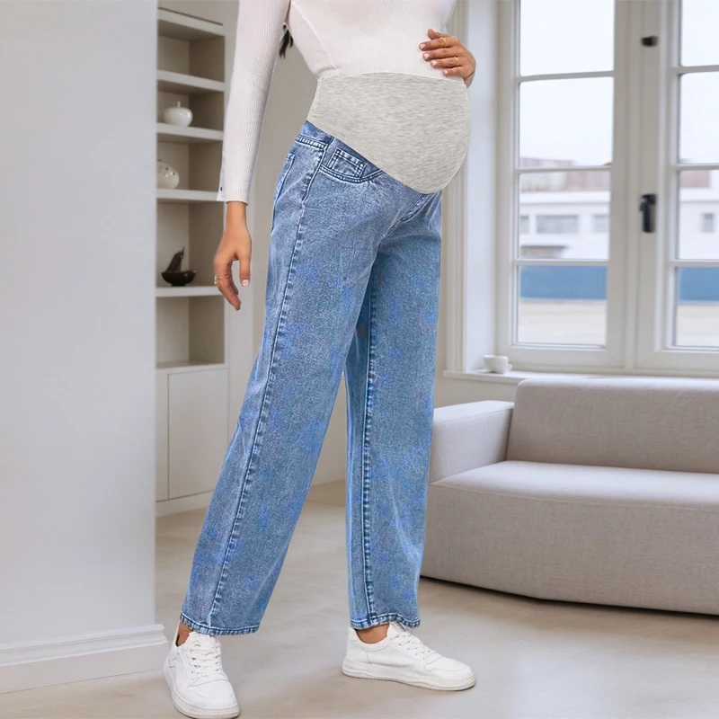 Nuevos pantalones de maternidad de pierna recta, pantalones vaqueros de primavera y otoño, pantalones de soporte para el vientre, ropa informal, pantalones de pierna ancha y adelgazantes - imagen 5