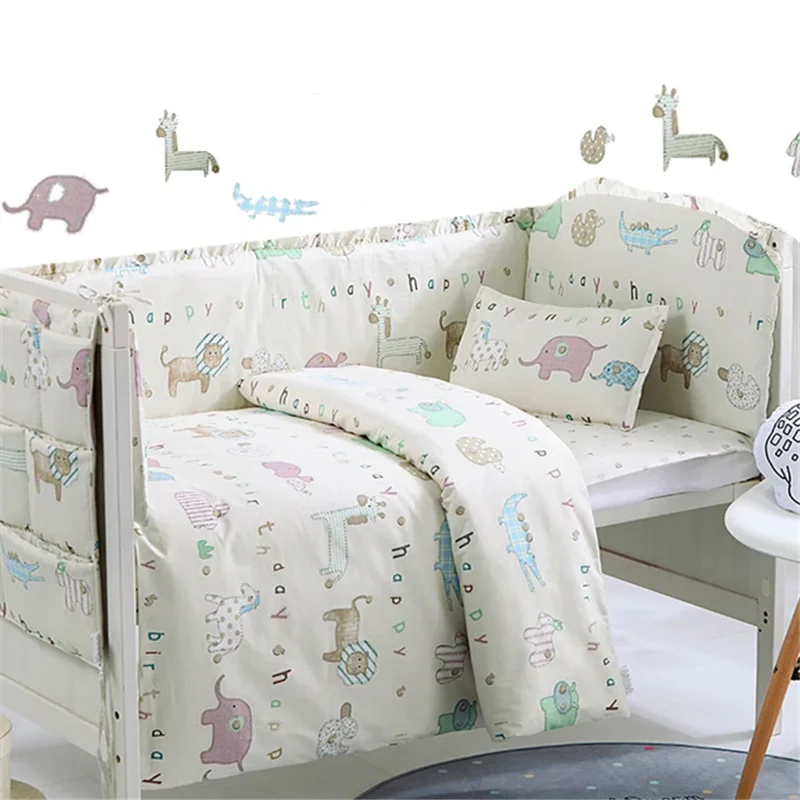 Juego de cama para niños de alta calidad, algodón súper suave, protección para recién nacidos, parachoques, estampado de dibujos animados, Sábana, funda de almohada - imagen 3