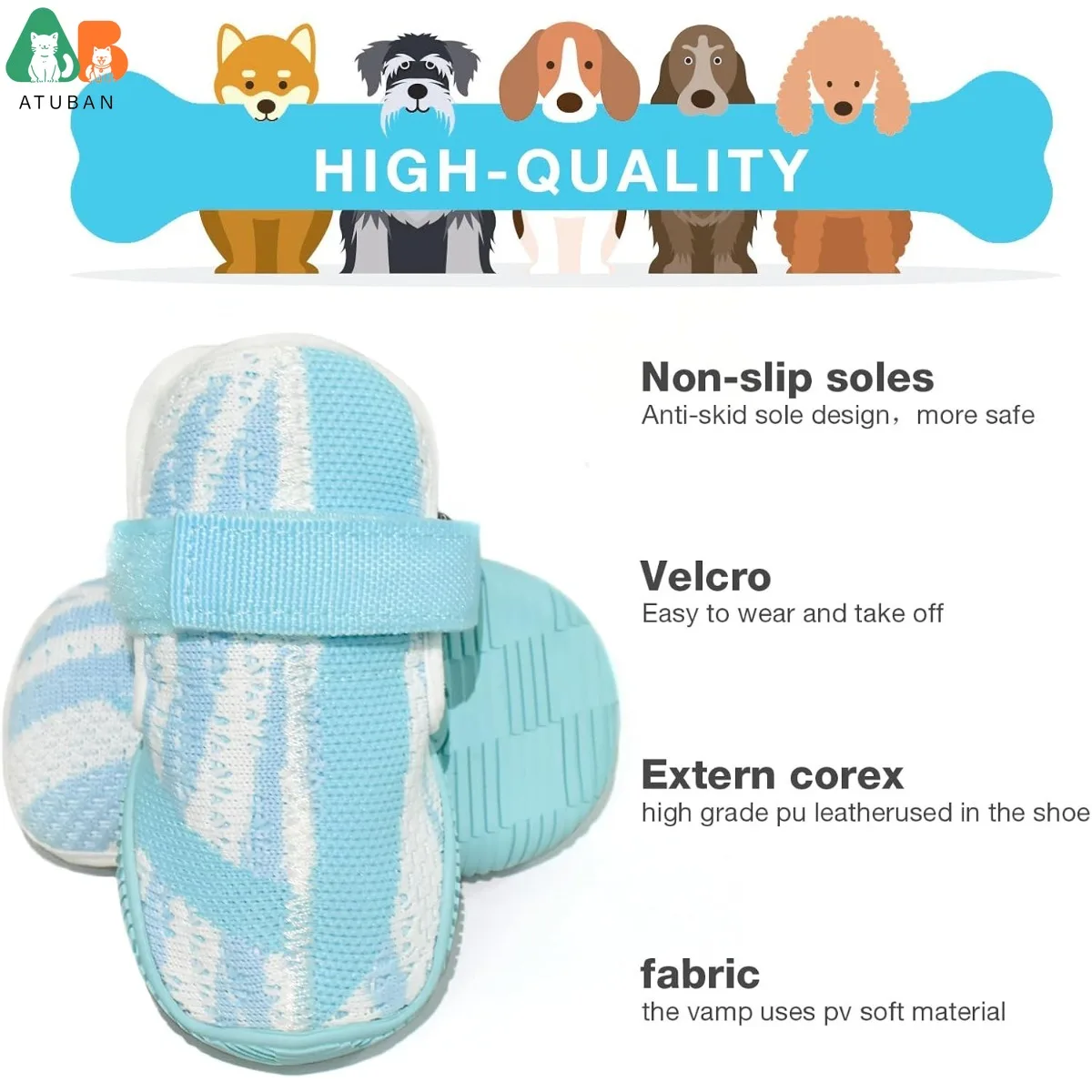 Zapatos para perros, botas para perros transpirables de malla para caminar, correr, senderismo, botines para perros con suela de goma robusta antideslizante suave, correas ajustables - imagen 2