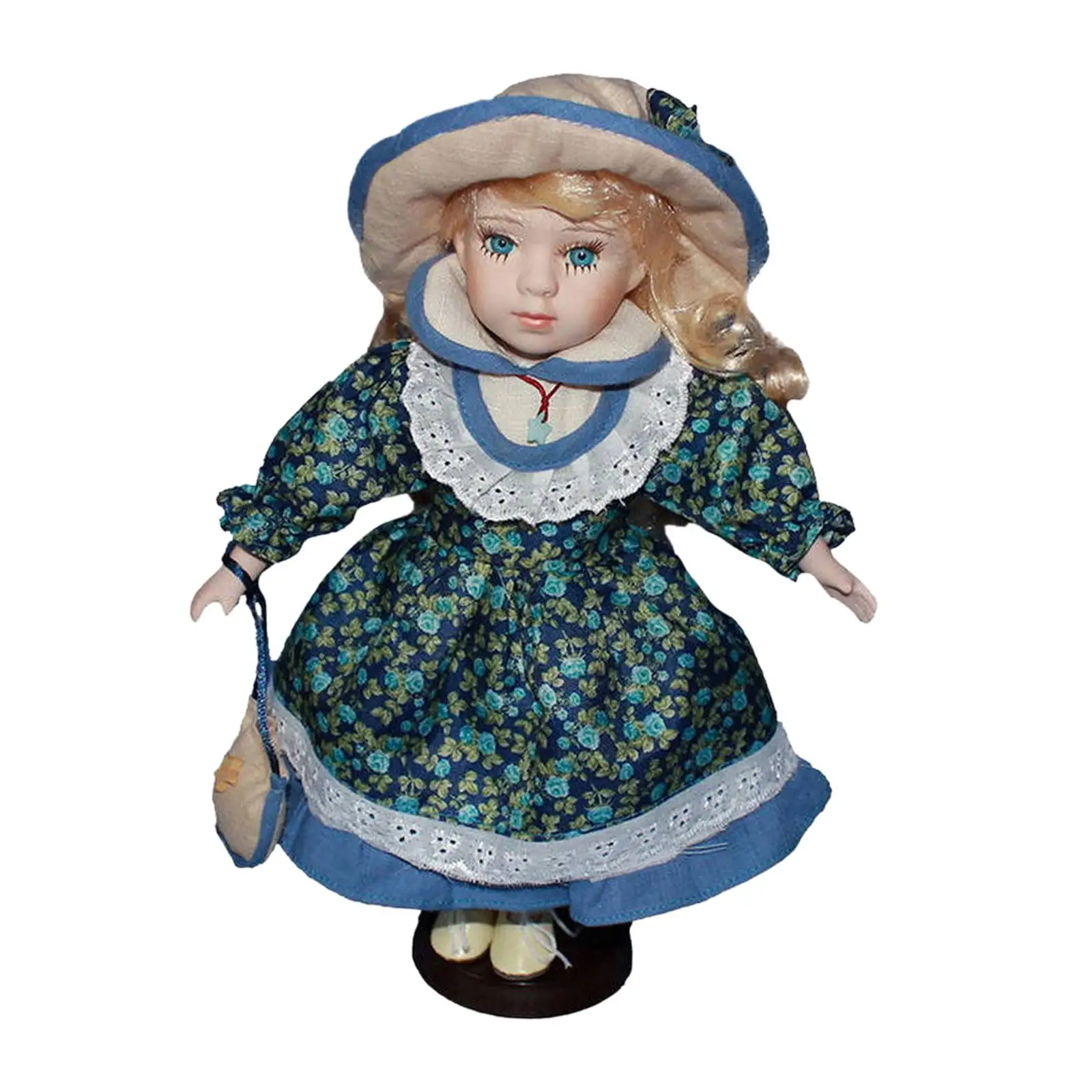 Miniature Porcelain Figures Elegant Rustic Curly Hair with Hat 30cm Ceramic Doll for Birthday Ornament Decoration Gift Kids