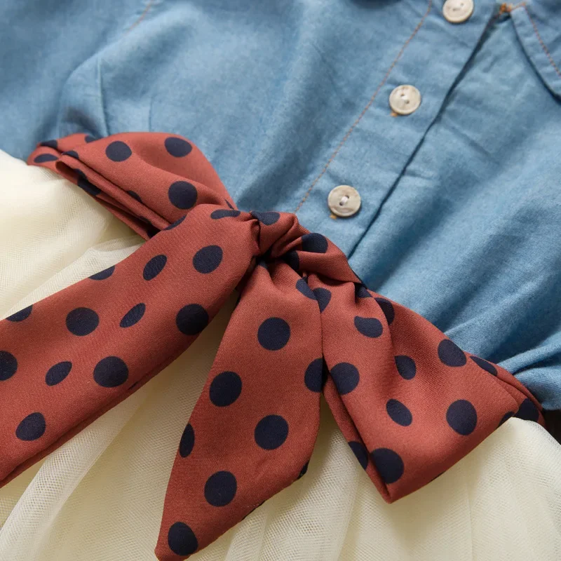 Vestido vaquero con falda de malla para niña – Otoño casual