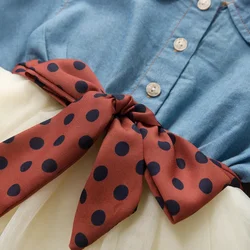 Vestido vaquero con falda de malla para niña – Otoño casual