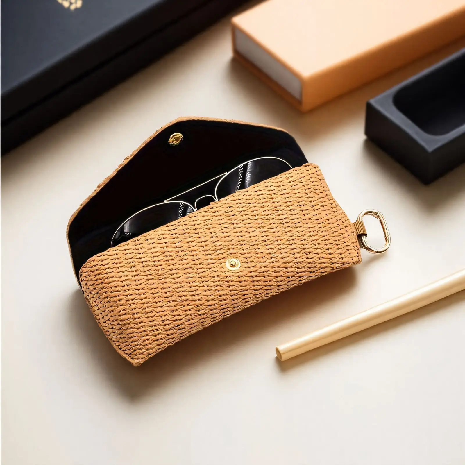 Caja de gafas portátil tipo hierba de malla, caja de gafas resistente a la presión de moda, caja de almacenamiento de gafas de sol - imagen 2