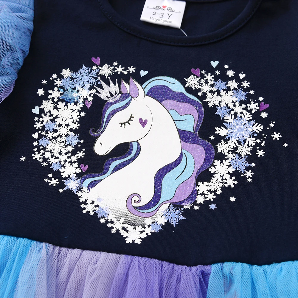DXTON Vestido unicornio para niña – Diseño princesa con malla y corazones - imagen 5