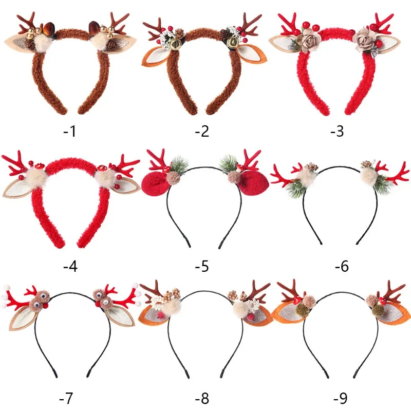Diadema navideña con astas de ciervo y campanas, aro para el pelo de reno bonito y sencillo para niños, accesorio festivo para vacaciones para mujeres y niñas - imagen 5