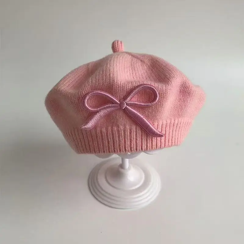 Elegante boina para niñas pequeñas para otoño e invierno: gorro de punto cálido a prueba de viento, lindo gorro de pintor para niñas. - imagen 5