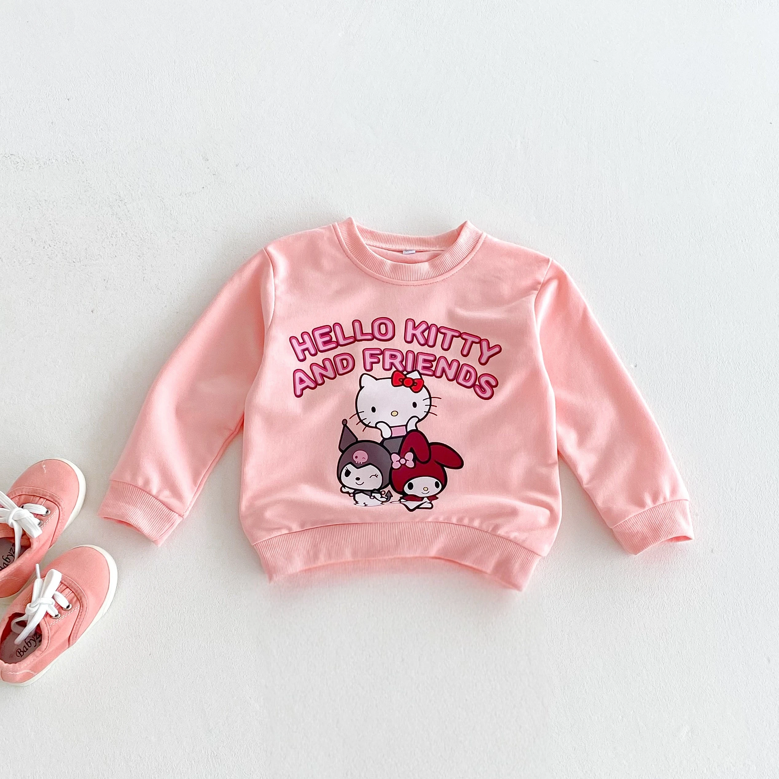 Sudadera con capucha de Hello Kitty para niña, Tops de manga larga, jersey de cuello redondo, sudaderas holgadas para niños, ropa de otoño para niños, suéter - imagen 2