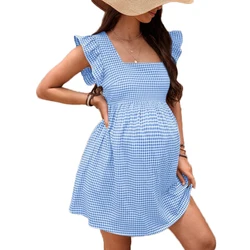 Vestido de embarazo vestido de maternidad verano pantalón corto Casual manga A-line vestidos cuello cuadrado ropa cómoda para mujeres embarazadas