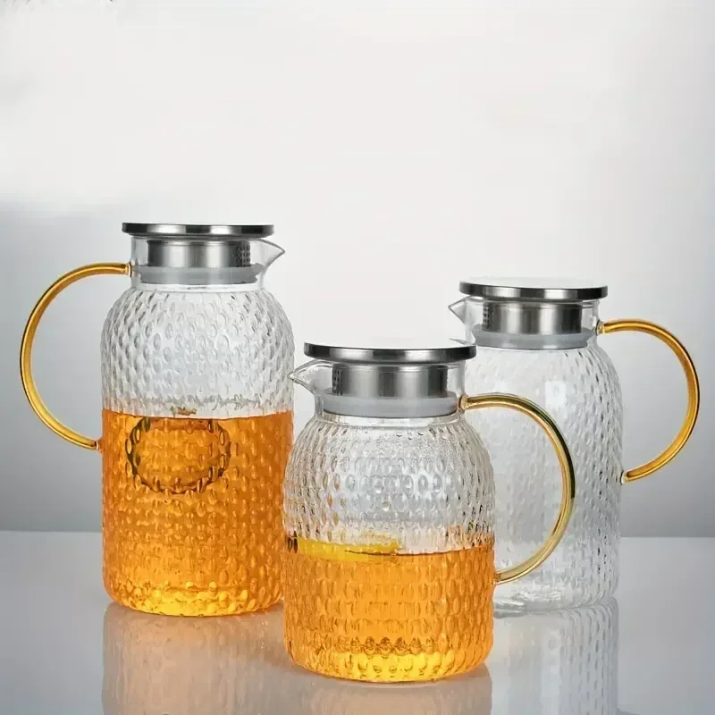 1pc glass pitcher with lid high borosilicate glass heavy duty water pitcher drink carafe for hot and cold beverges drinkware details 8