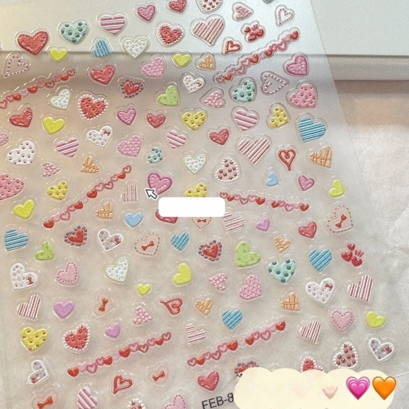 Pegatinas 3D para uñas infantiles con corazones blancos y amarillos - imagen 3