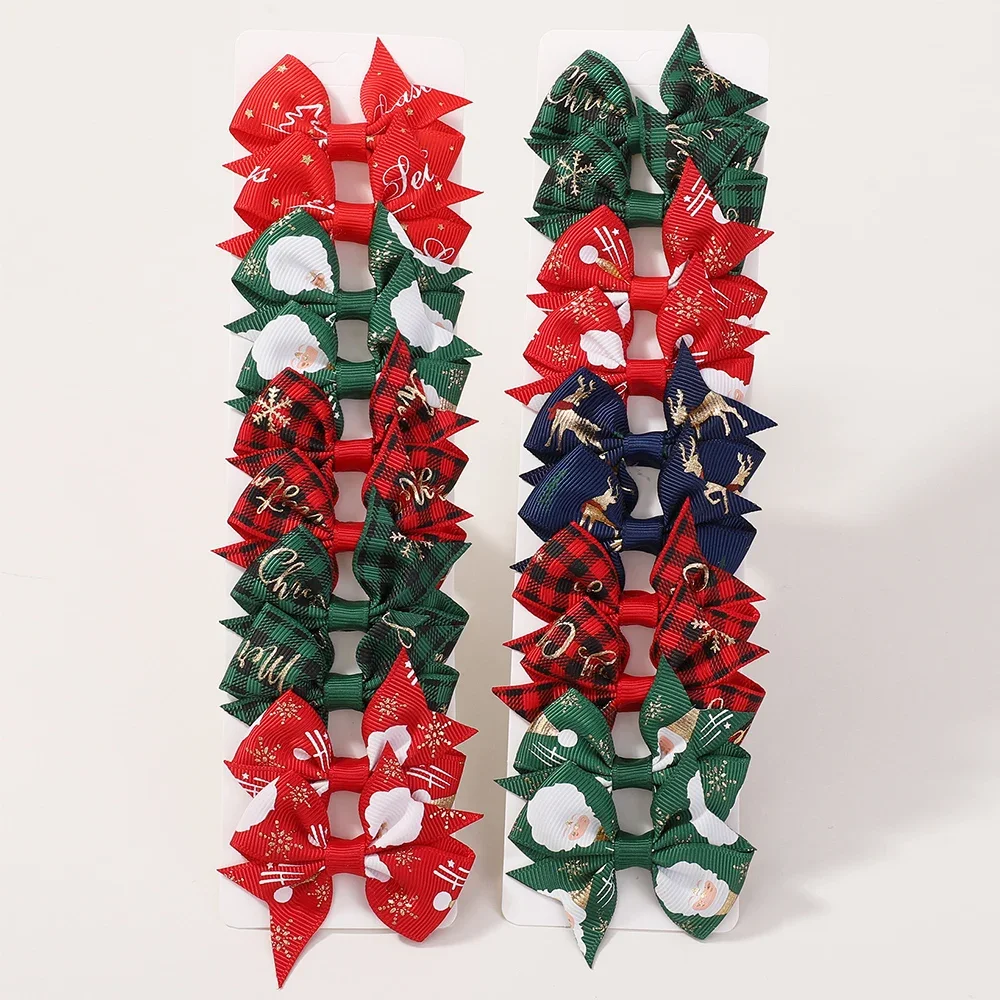 Conjunto de pinzas para el pelo de Navidad para niñas, 10/20 piezas, lazos de cinta de grogrén, horquilla con estampado de copos de nieve, accesorios para el cabello de vacaciones para niños