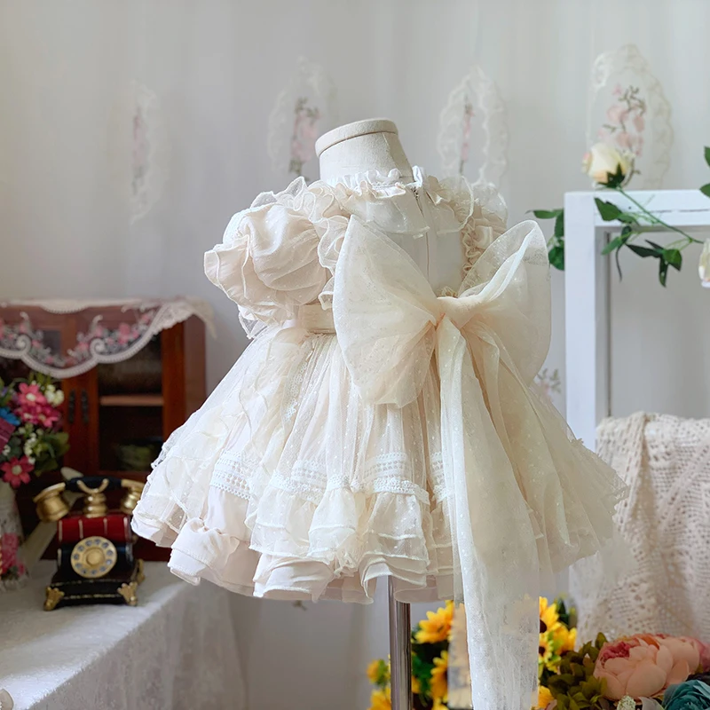 Vestido de niña Lolita, Vestidos de princesa español para bebé, Vestidos de fiesta de cumpleaños para niños, Vestidos de baile de Boutique, Vestidos bordados de encaje para niños - imagen 3