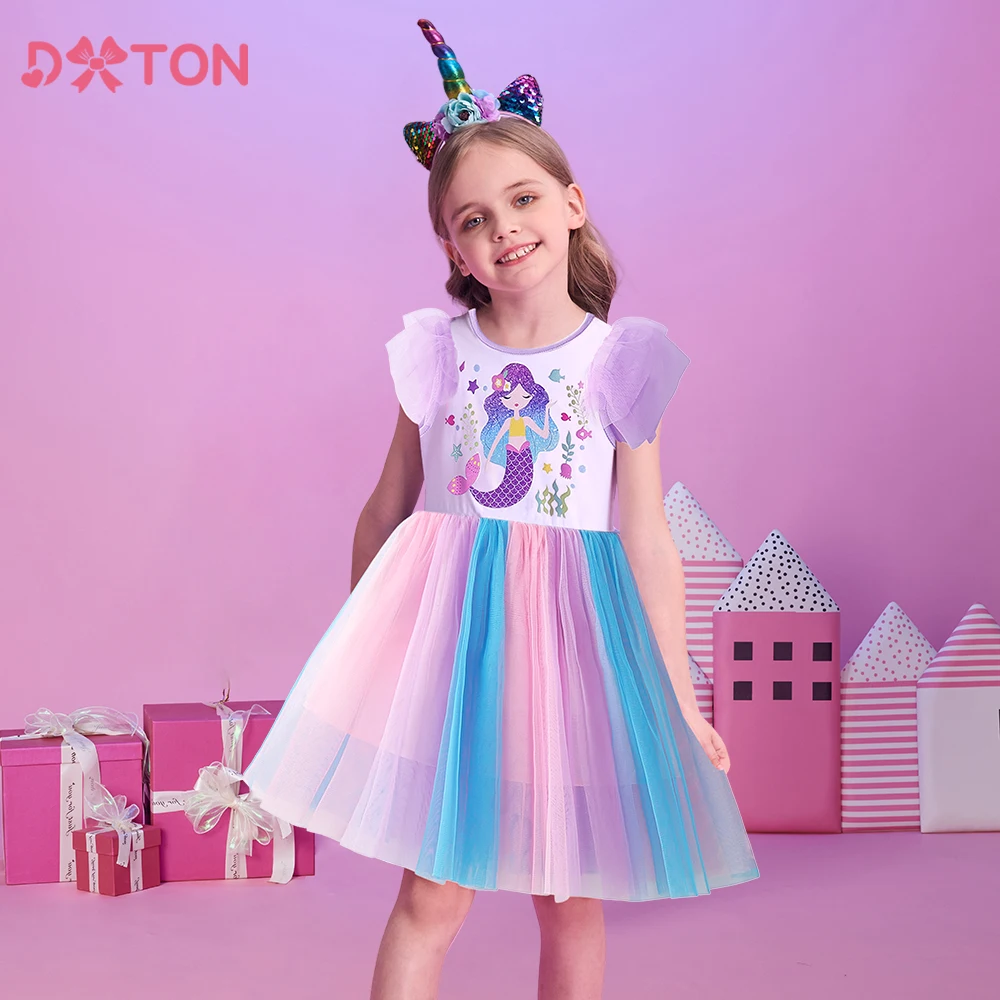 DXTON Vestido sirena tutú para niña fiesta – Malla degradada - imagen 2