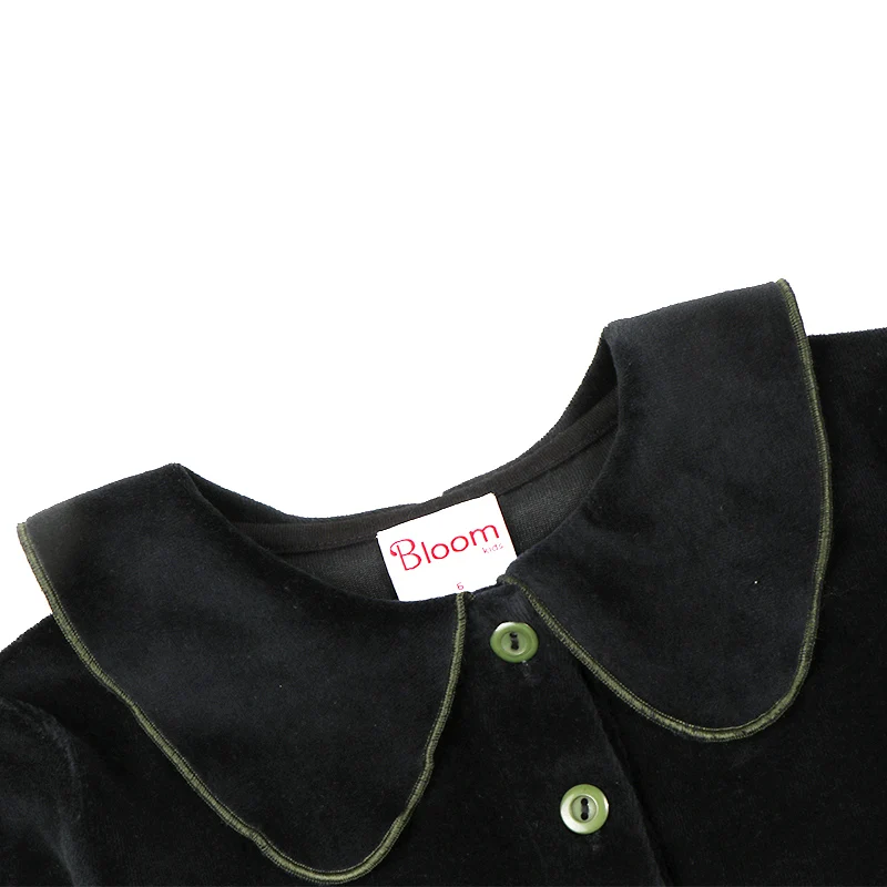 Ropa de invierno para bebés y niños, conjuntos de 2 piezas, pantalones para niños, ropa para niños, terciopelo negro con cuello verde - imagen 5
