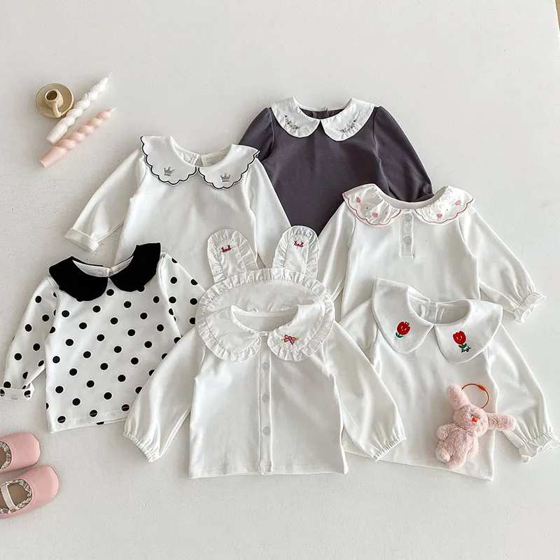 MILANCEL, nuevas camisetas interiores de otoño para bebés de 0 a 3T, dulce bordado con lazo de flores, camisa de fondo para niñas, ropa fina para niños pequeños, Tops