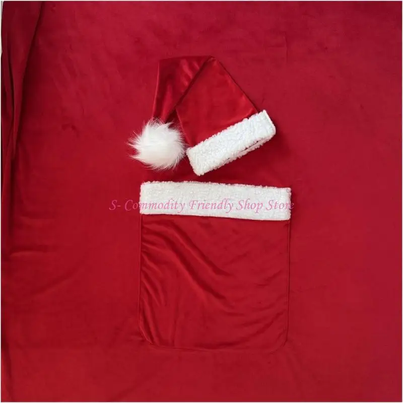 85AE Gorros Papá Noel y traje fotografía bolsillo para bebé accesorio fotografía Navidad para recién nacido - imagen 3