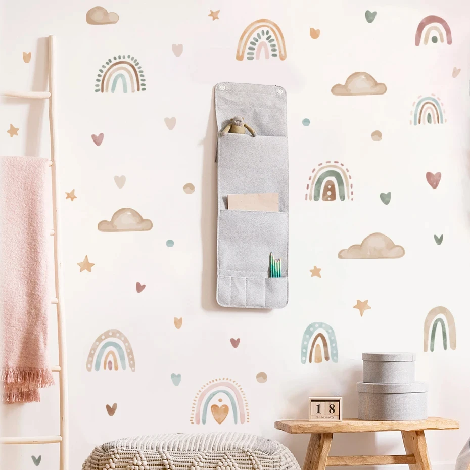 Pegatinas de pared acuarela bohemio arcoíris sol para habitación bebé - imagen 3