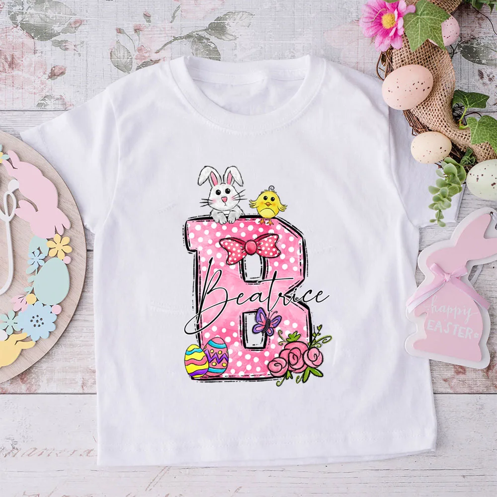 Camisa personalizada de conejito de Pascua, camiseta personalizada de conejito para niños y niñas, bonita camiseta de conejito de Pascua juvenil para niños pequeños