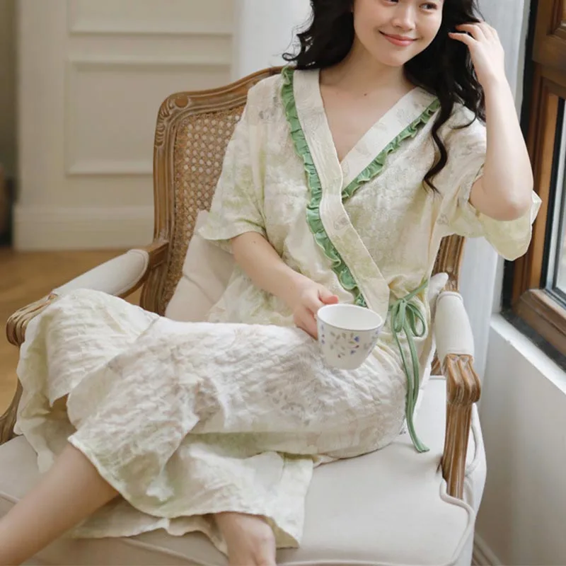 Vestido maternidad lactancia verano – kimono manga corta midi algodón - imagen 4