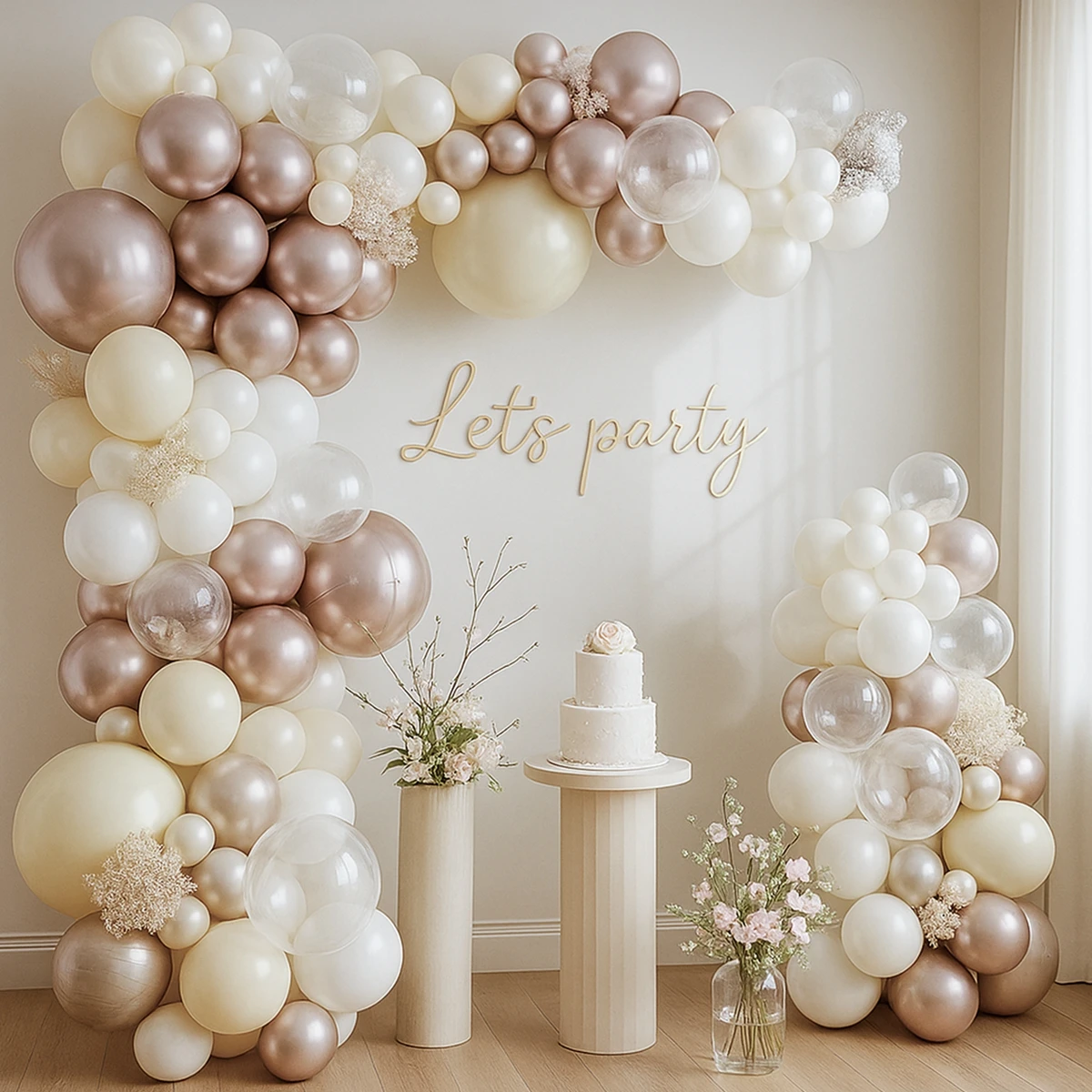 96 Uds arena blanco Beige metálico champán globos dorados tema de oso boda despedida de soltera cumpleaños Baby Shower decoraciones para fiesta