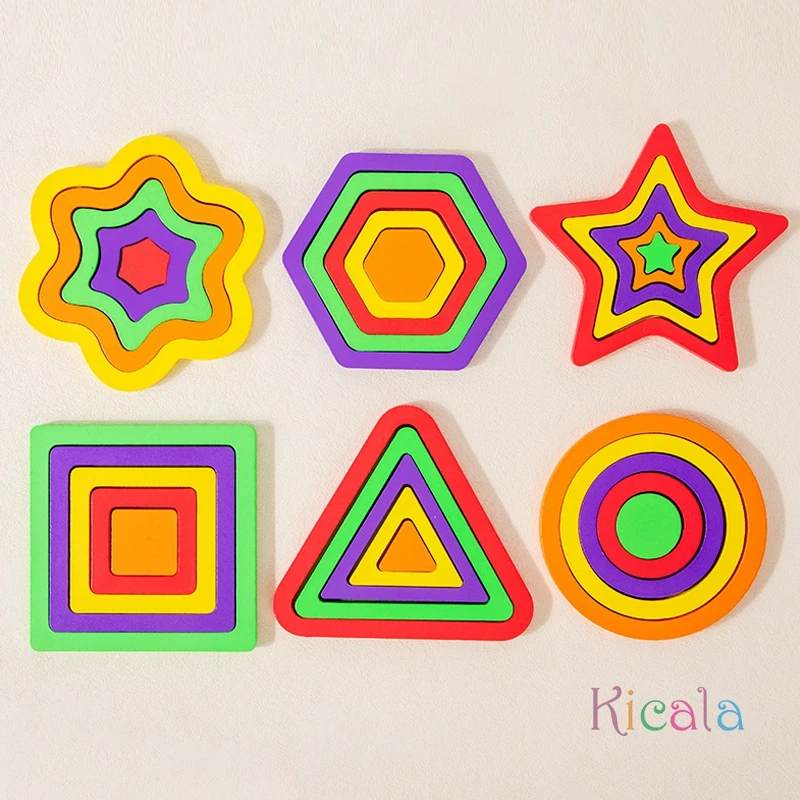 Juego de combinación de rompecabezas a juego con formas geométricas de madera para niños pequeños, juguetes educativos Montessori lógica de pensamiento con forma cognitiva de Color - imagen 5