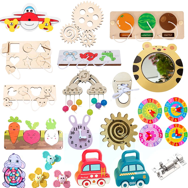 Accesorios de tablero ocupado Montessori, juguetes DIY, piezas de tablero sensorial de actividades de madera para bebés, juguete educativo de aprendizaje para niños