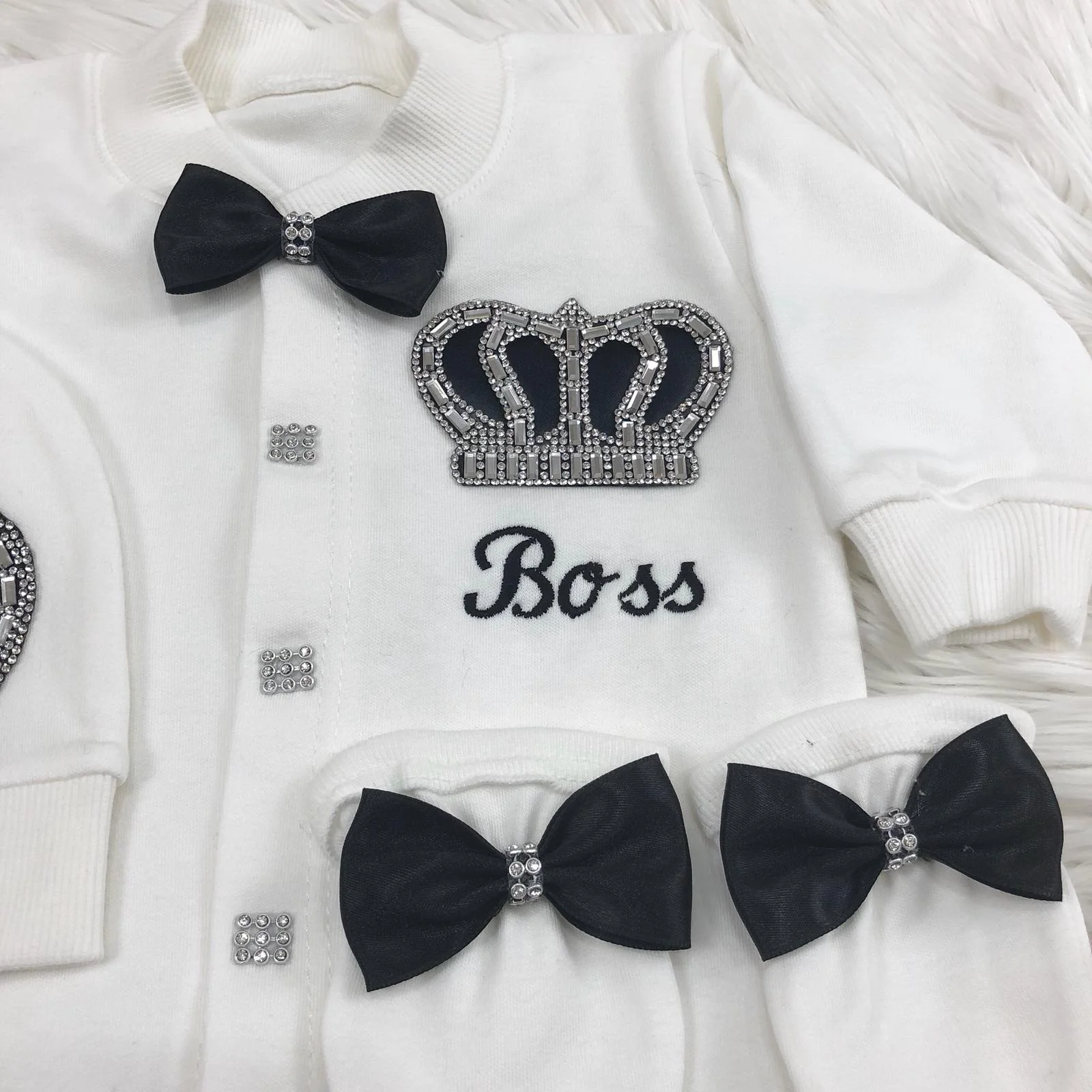 Weclome-Conjunto de mameluco de corona de joyería infantil para el hogar, traje de Parajam personalizado de jefe bordado, fotografía de bebé de boda - imagen 3