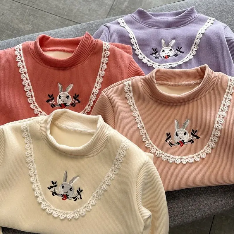Camiseta de manga larga para niñas, Tops gruesos para niños, jersey de dibujos animados, ropa cálida de lana para otoño e invierno - imagen 2