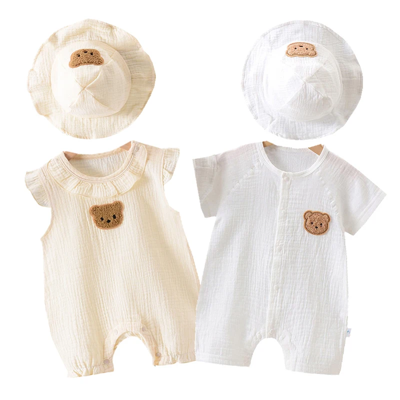 Conjunto recién nacido de muselina: mameluco y gorrito oso - imagen 4